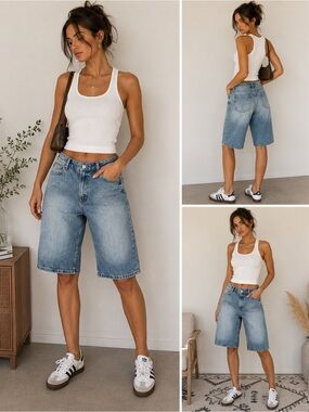 Zara Women’s Denim Bermuda Shorts Light Wash High Rise 100% Cotton Size US 6 EU
